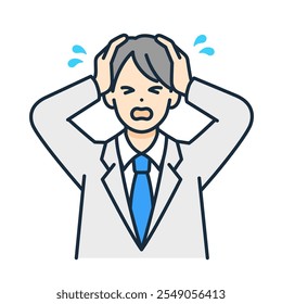 High school boy crying in shock. Vector illustration of a man holding his head in panic.