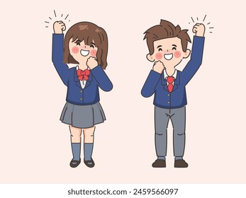 A high school boy and girl in blazer uniforms