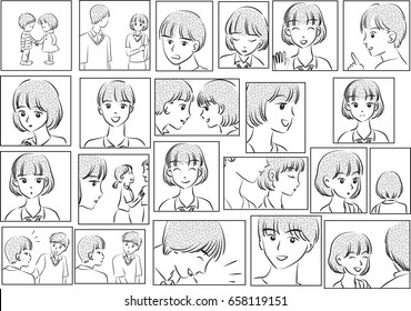 High School Boy And Girl Comic Story Set