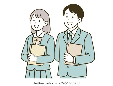 High School Boy and Girl Holding Study Materials and Laptop
