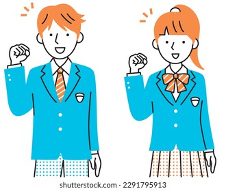 High school boy and girl wearing uniforms to pose