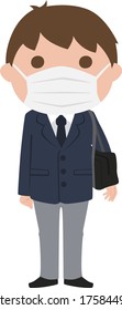 A High School Boy In Uniform. Illustration That Masks School Attendance To Prevent Infection.