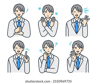 High school boy with various expressions. Vector illustration set.