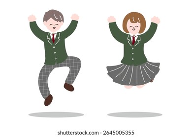 High school boys and girls jumping energetically