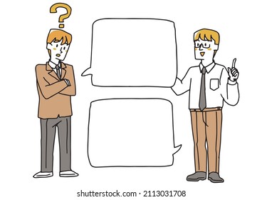 High school boys and teachers Questions and answers Copy space Comical handwritten person illustrations
