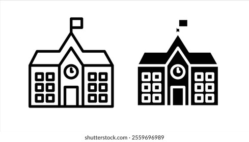 High school building Icon collection in filled and stroke style.