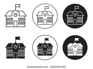 High school building icon set. public school primary education vector symbol in black color.