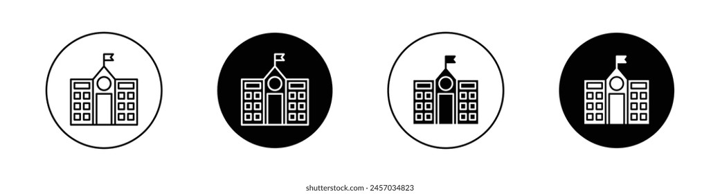 high School building icon set. college or university campus building vector symbol in black filled and outlined style.