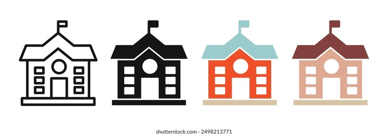 High school building iconicon vector collection in outlined and solid style