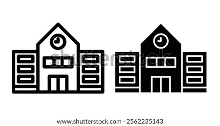 High school building Icons pack in outlined and flat versions