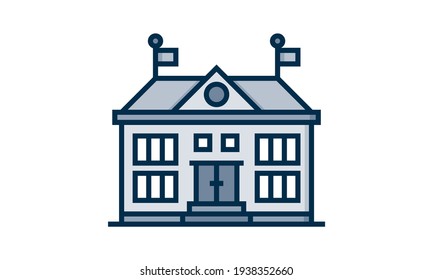 High school building line icon, outline vector sign, linear style pictogram isolated on white. Symbol, logo illustration. 