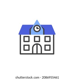 Icono de línea de construcción de secundaria. signo de estilo lineal para concepto móvil y diseño web. Escuela con icono vector de contorno de reloj. Símbolo, ilustración del logotipo. Gráficos vectoriales