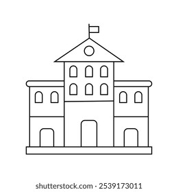 Icono de línea de edificio de la escuela secundaria, signo de Vector de contorno, pictograma de estilo lineal aislado en blanco