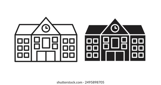 High school building vector icon set in black color.