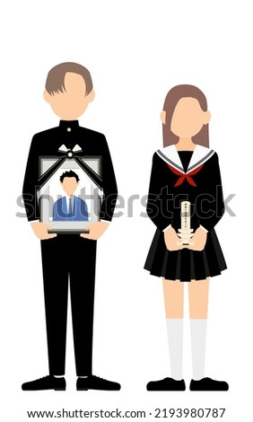 High school children standing with their father's portrait