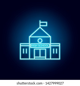 high school, college, building outline icon in neon style. elements of education illustration line icon. signs, symbols can be used for web, logo, mobile app, UI, UX