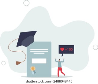 High school or college graduation. Celebration and diploma awarding.character teacher.flat design.illustration with people.