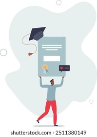 High school or college graduation. Celebration and diploma awarding.character teacher.flat design with people.