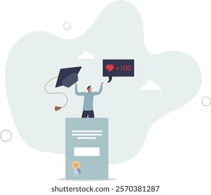 High school or college graduation. Celebration and diploma awarding.flat characters.