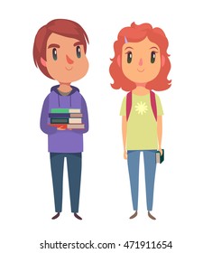 High school / college students. Boy and girl. Vector character.