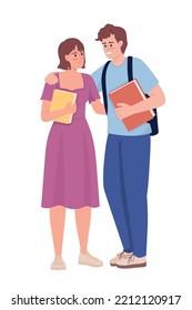 High school couple semi flat color vector characters. Editable figures. Full body people on white. First love and relationship simple cartoon style illustration for web graphic design and animation