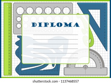 High school diploma with lines of different shapes. Vector