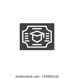 High School Diploma vector icon. filled flat sign for mobile concept and web design. Graduation certificate simple solid icon. Symbol, logo illustration. Pixel perfect vector graphics