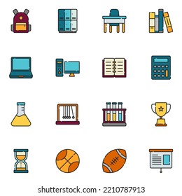 High School Filled Line Icon Set