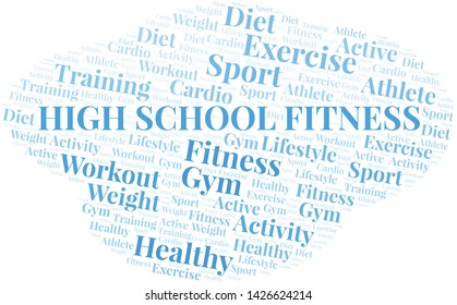 High School Fitness Word Cloud. Wordcloud Made With Text Only.