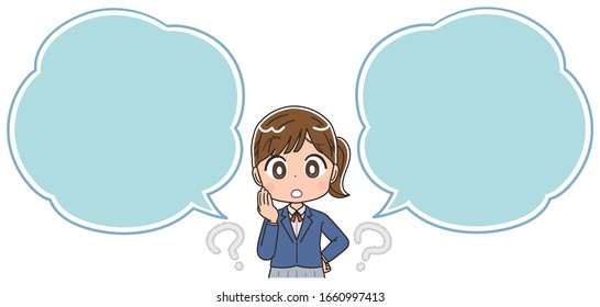 A high school girl in a blazer uniform.With speech balloon.