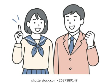 High School Girl and Businessman Making Gestures on white background