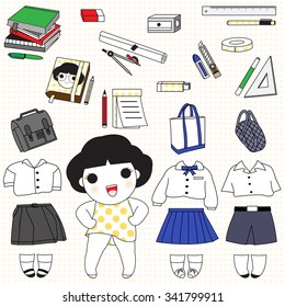 High School Girl Essentials Character illustration