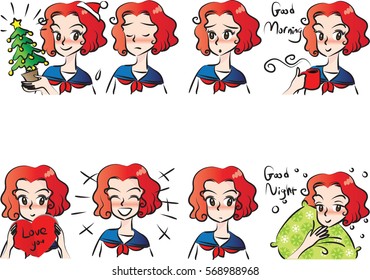 high school girl face sticker set