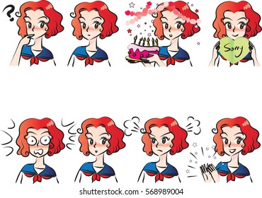 high school girl face sticker set