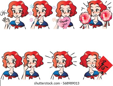 high school girl face sticker set