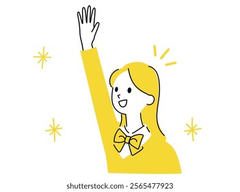 High school girl raising her hand Illustration of a woman