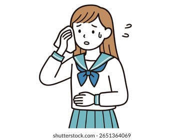 Garota do Ensino Médio em Sailor Uniform Wiping Sweat to Prevent Heatstroke (Verão)