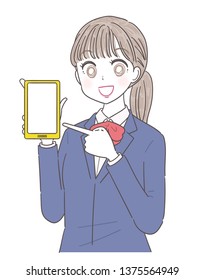 A high school girl uses a smartphone