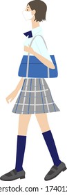 High School Girl Vector Walking Around Wearing A Mask