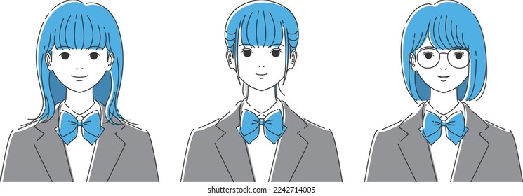 High school girl's front face set | Blue