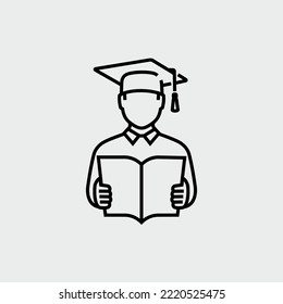 High School Graduate Student with Academic Cap Vector Line Icon