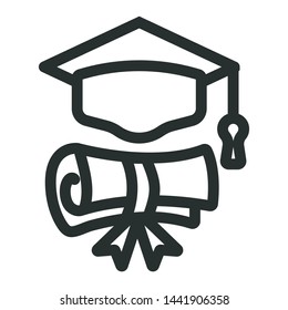high school graduation cap - minimal line web icon. simple vector illustration. concept for infographic, website or app.