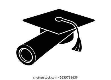 High school graduation hat and diploma silhouette vector illustration