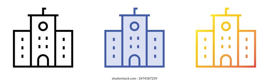 high school icon. Linear, Blue Fill and Gradient Style Design Isolated On White Background