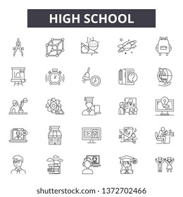 High school line icons, signs, vector set, outline illustration concept 