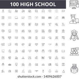 High school line icons, signs, vector set, outline illustration concept 
