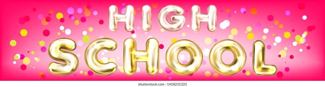 High School magenta panorama banner with golden lettering