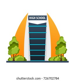 High school Modern building in flat style isolated on white background