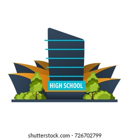High school Modern building in flat style isolated on white background