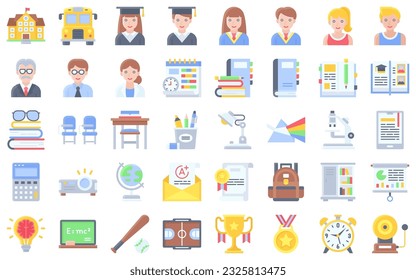 High school related icon set, flat style vector illustration